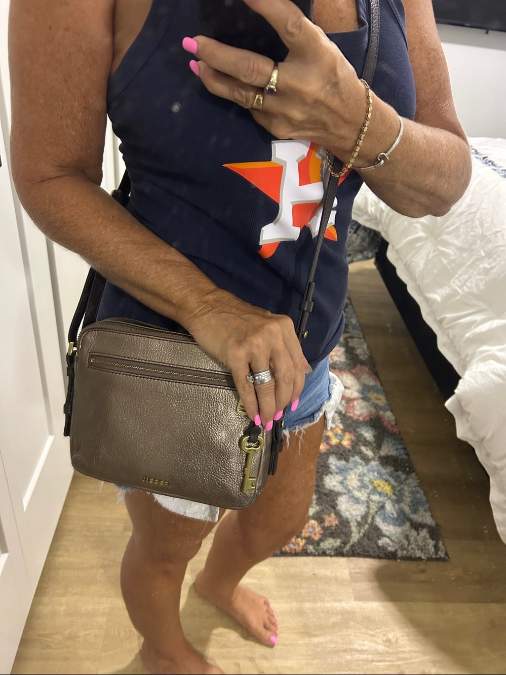 Fossil Piper Toaster Crossbody with Metallic Foil Finished Leather & Key Charm - Picture 3 of 17